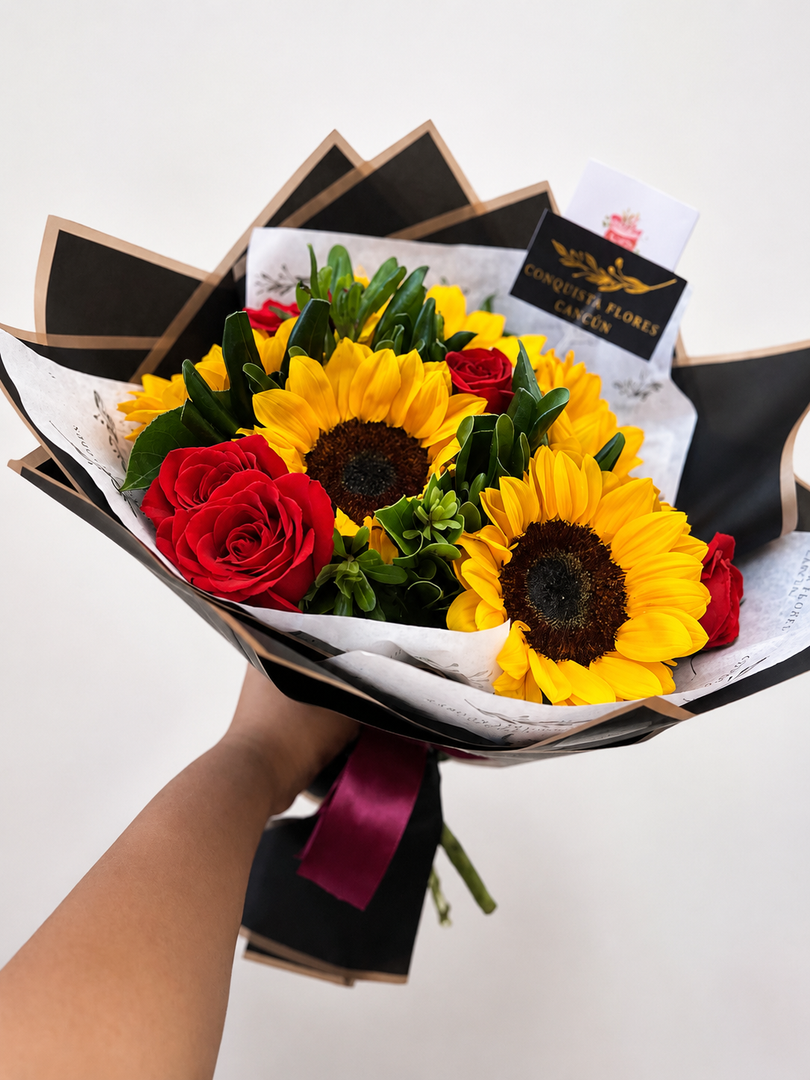 Ramo mix girasol y rosas